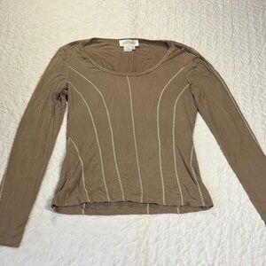 Vera Cristina Brown Embroidered Light Weight Long Sleeve Blouse size small